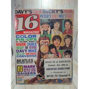 16 magazine Vol 9 #6 Nov. 1967 Rascals Jim Morrison Dino Desi Billy MBX90